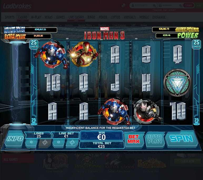 Play Iron Man 3 slot on Ladbrokes!